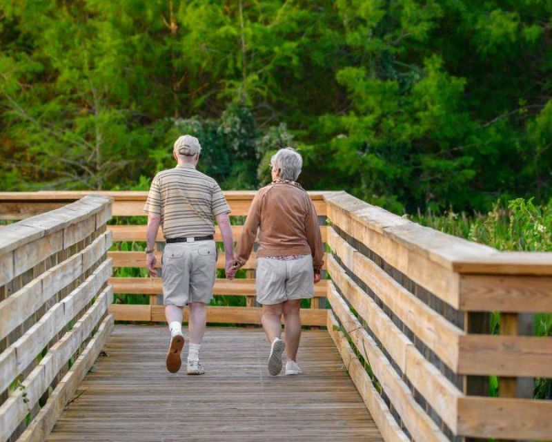 Retirement village seniors walking